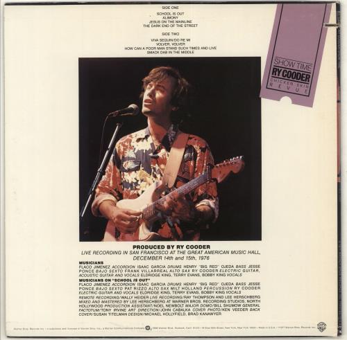 Ry Cooder Show Time vinyl LP album (LP record) US RYCLPSH707475