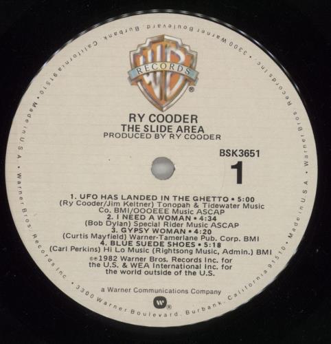 Ry Cooder The Slide Area vinyl LP album (LP record) US RYCLPTH872023