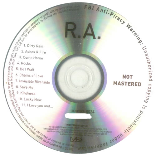 Ryan Adams Ashes & Fire CD-R acetate US YAACRAS548252