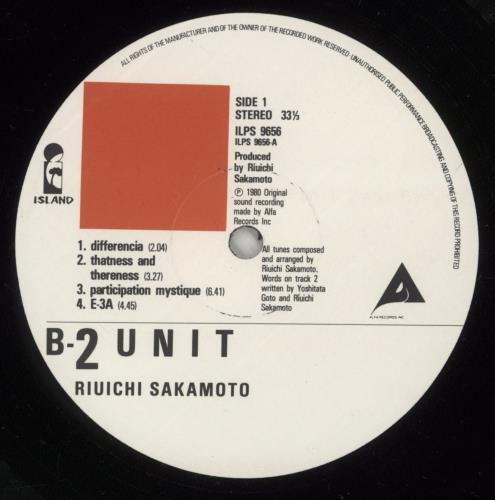 Ryuichi Sakamoto B-2 Unit vinyl LP album (LP record) UK RYULPBU46618