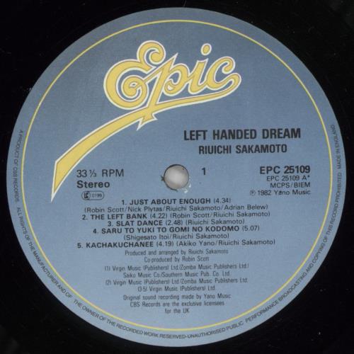 Ryuichi Sakamoto Left Handed Dream - gold stamp vinyl LP album (LP record) UK RYULPLE875763