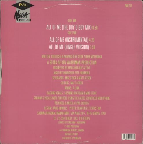 Sabrina All Of Me - Hype Sticker 12" vinyl single (12 inch record / Maxi-single) UK SAB12AL865038