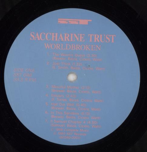 Saccharine Trust Worldbroken vinyl LP album (LP record) UK VGCLPWO856088