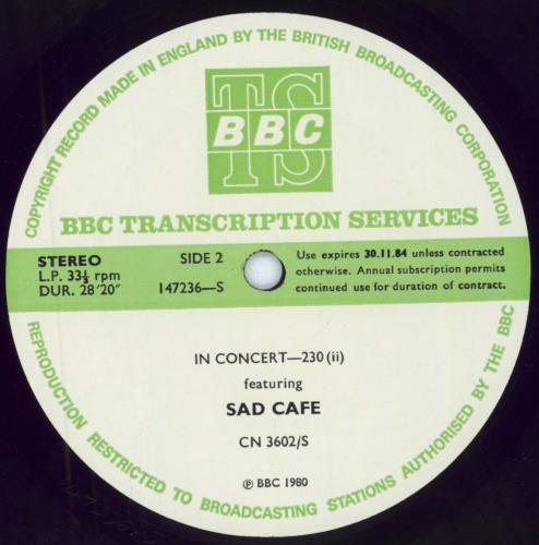 Sad Cafe In Concert 230 vinyl LP album (LP record) UK AFELPIN796636