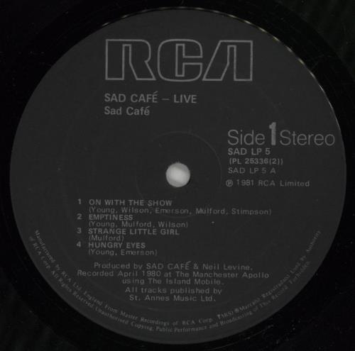 Sad Cafe Live In Concert + Hype Sticker 2-LP vinyl record set (Double LP Album) UK AFE2LLI402068