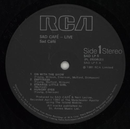 Sad Cafe Live In Concert 2-LP vinyl record set (Double LP Album) UK AFE2LLI750219