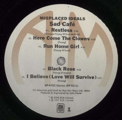 Sad Cafe Misplaced Ideals vinyl LP album (LP record) Canadian AFELPMI679964