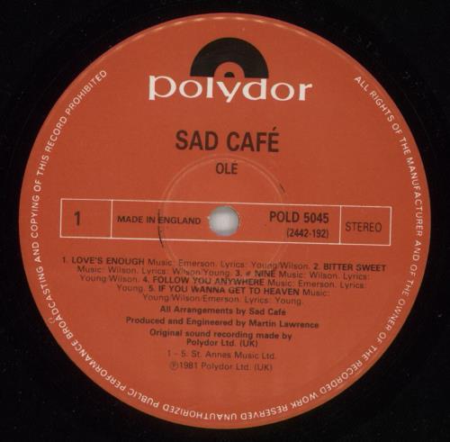Sad Cafe Ol vinyl LP album (LP record) UK AFELPOL792377