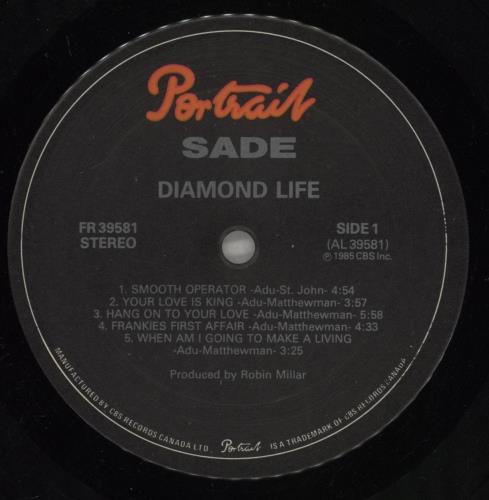 Sade Diamond Life vinyl LP album (LP record) Canadian SADLPDI879988