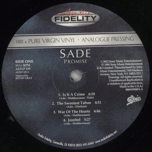 Sade Promise - 180 Gram Vinyl vinyl LP album (LP record) US SADLPPR867885