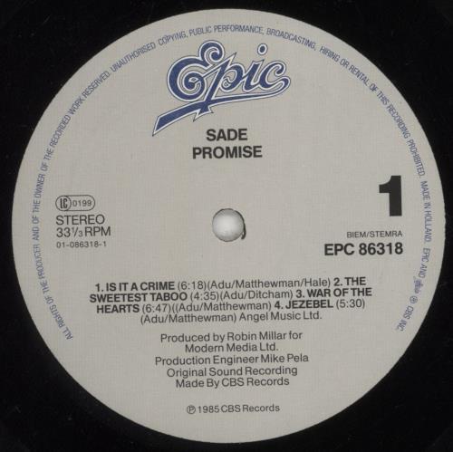 Sade Promise vinyl LP album (LP record) Dutch SADLPPR851653