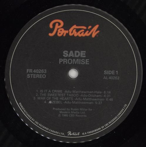 Sade Promise vinyl LP album (LP record) Canadian SADLPPR879921