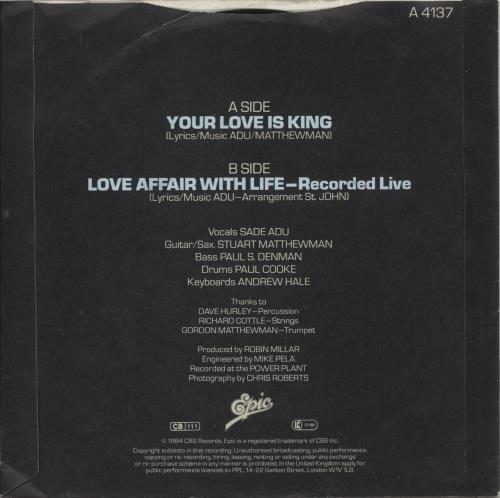 Sade Your Love Is King 7" vinyl single (7 inch record / 45) UK SAD07YO523949