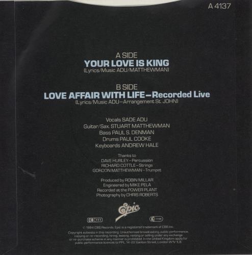 Sade Your Love Is King 7" vinyl single (7 inch record / 45) UK SAD07YO866285