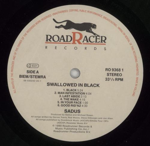 Sadus Swallowed In Black - VG vinyl LP album (LP record) Dutch WGGLPSW887136