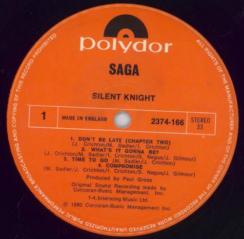 Saga Silent Knight - EX - Print & Inner vinyl LP album (LP record) UK SG-LPSI828798