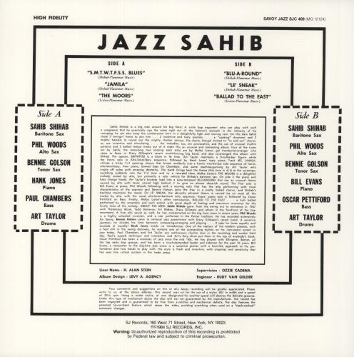 Sahib Shihab Jazz Sahib vinyl LP album (LP record) US S3QLPJA870925