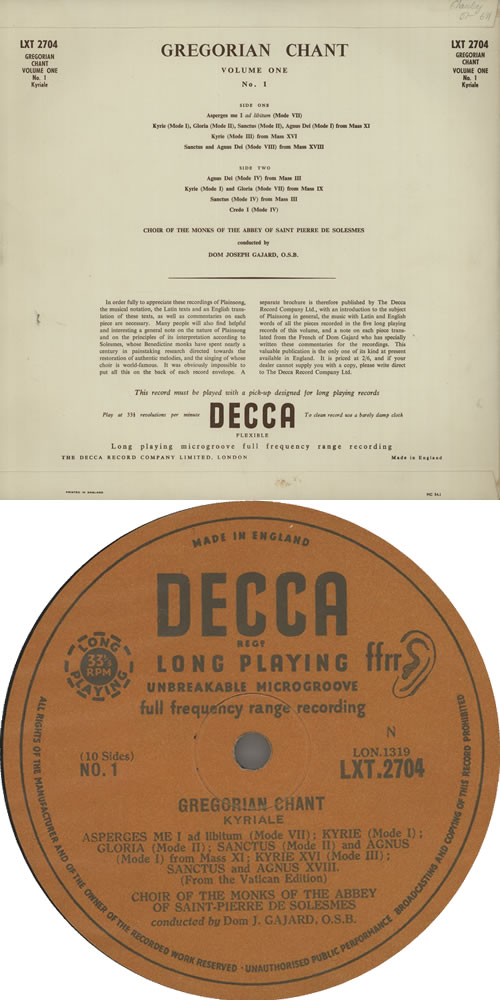 Saint Pierre De Solesmes Gregorian Chant Vol. 1 No. 1: Kyriale vinyl LP album (LP record) UK XBILPGR639300