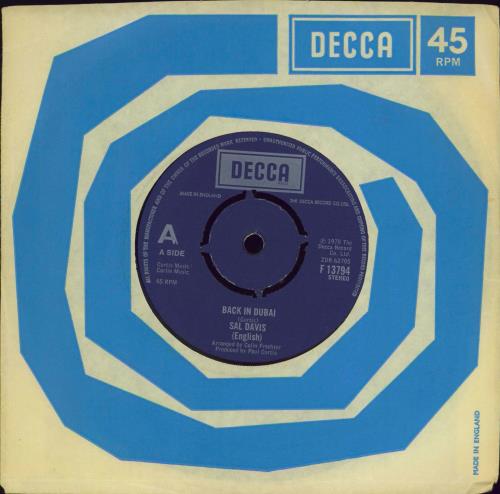Sal Davis Back In Dubai 7" vinyl single (7 inch record / 45) UK 3FS07BA769902