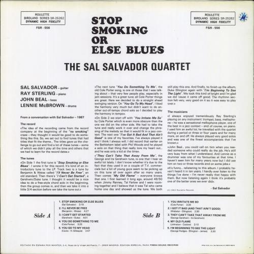 Sal Salvador Stop Smoking Or Else Blues vinyl LP album (LP record) Spanish 4APLPST821357