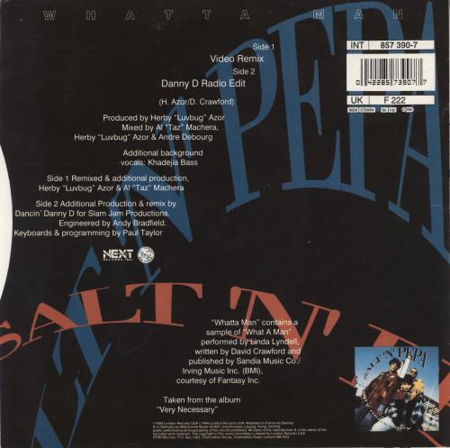 Salt N Pepa Whatta Man 7" vinyl single (7 inch record / 45) UK S-P07WH768813