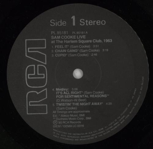 Sam Cooke Live At The Harlem Square, 1963 vinyl LP album (LP record) Italian SAKLPLI727694