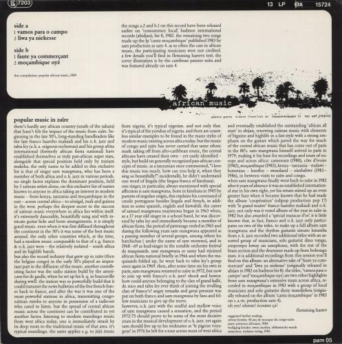 Sam Mangwana Canta Mocambique vinyl LP album (LP record) German 8A7LPCA882767