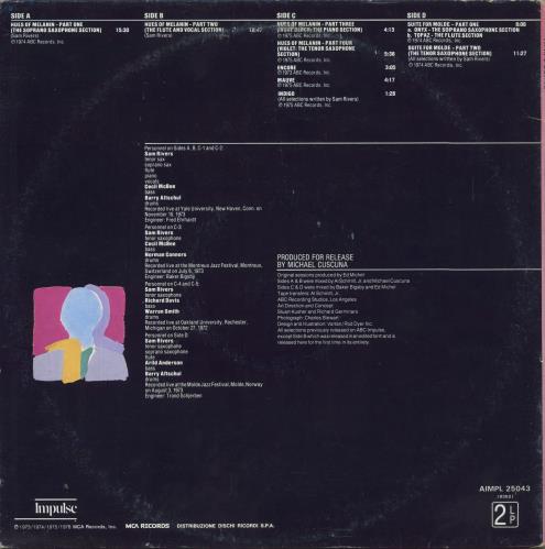 Sam Rivers The Live Trio Sessions 2-LP vinyl record set (Double LP Album) Italian 1SR2LTH807456