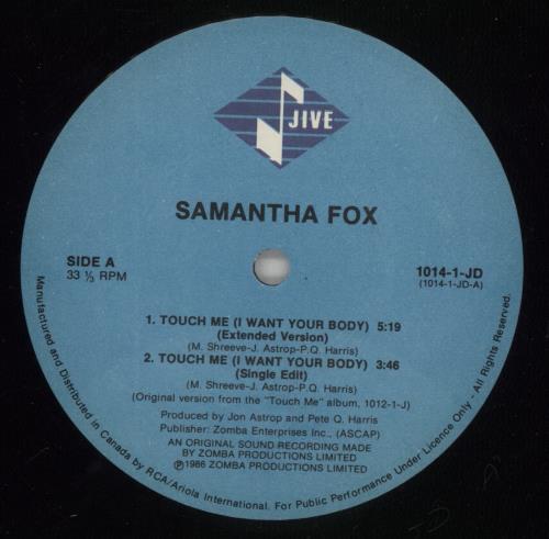 Samantha Fox Touch Me 12" vinyl single (12 inch record / Maxi-single) Canadian FOX12TO69968
