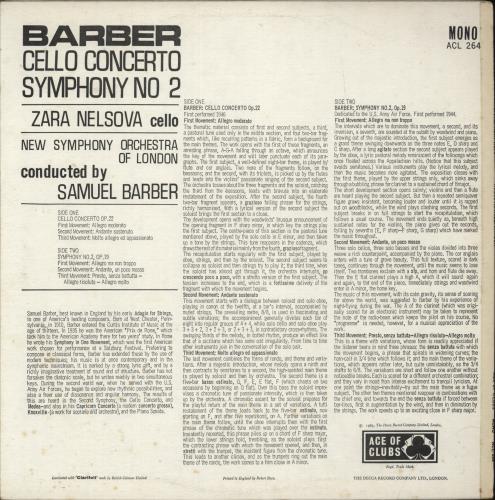 Samuel Barber Cello Concerto / Symphony No 2 vinyl LP album (LP record) UK B15LPCE879613
