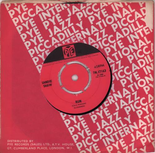 Sandie Shaw Run 7" vinyl single (7 inch record / 45) UK SDI07RU652499