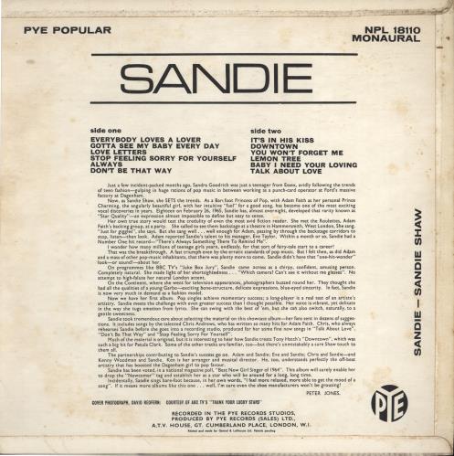 Sandie Shaw Sandie vinyl LP album (LP record) UK SDILPSA717015