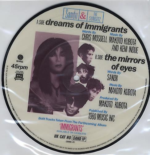 Sandii & The Sunsetz Dreams Of Immigrants 7" vinyl picture disc (7 inch picture disc single) UK SII7PDR54706