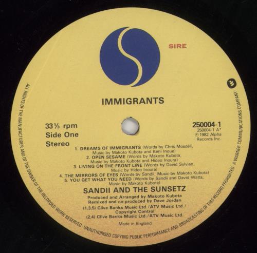 Sandii & The Sunsetz Immigrants vinyl LP album (LP record) UK SIILPIM71033
