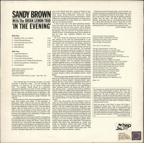 Sandy Brown In The Evening vinyl LP album (LP record) UK S43LPIN708453