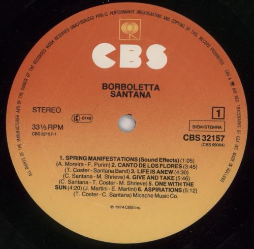 Santana Borboletta vinyl LP album (LP record) UK SNTLPBO765957