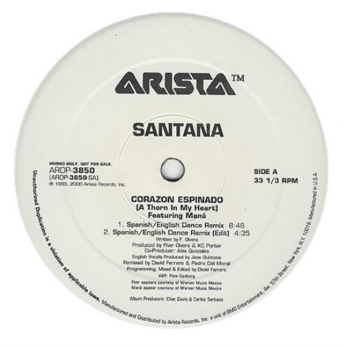 Santana Corazon Espinado 12" vinyl single (12 inch record / Maxi-single) US SNT12CO162912