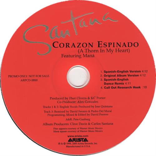 Santana Corazon Espinado CD single (CD5 / 5") US SNTC5CO162918