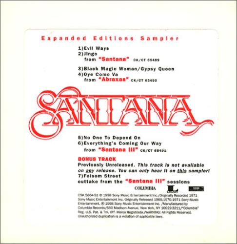 Santana Expanded Editions Sampler CD album (CDLP) US SNTCDEX232491