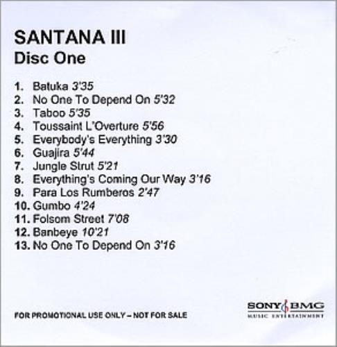 Santana III CD-R acetate UK SNTCRII357804