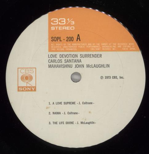Santana Love Devotion Surrender vinyl LP album (LP record) Japanese SNTLPLO880760