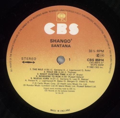 Santana Shango vinyl LP album (LP record) UK SNTLPSH314022
