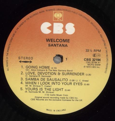 Santana Welcome vinyl LP album (LP record) UK SNTLPWE703980