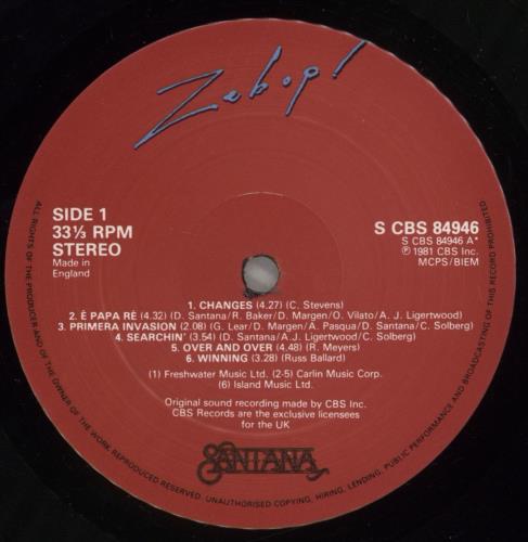 Santana Zebop! vinyl LP album (LP record) UK SNTLPZE253295