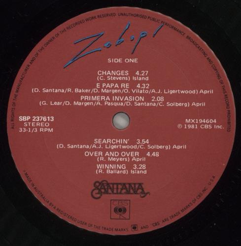 Santana Zebop! vinyl LP album (LP record) Australian SNTLPZE889732