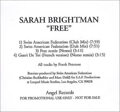 Sarah Brightman Free CD-R acetate US SAHCRFR359461