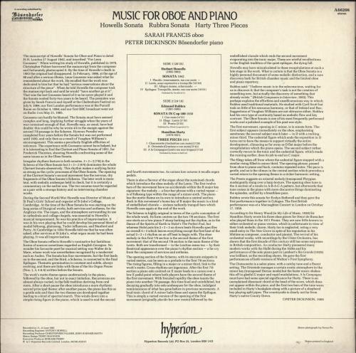 Sarah Francis & Peter Dickinson Music For Oboe And Piano vinyl LP album (LP record) UK 0WRLPMU737164