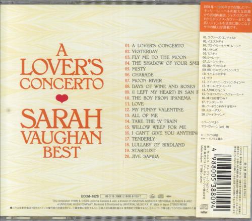 Sarah Vaughan A Lover's Concerto - Sarah Vaughan Best CD album (CDLP) Japanese VAACDAL827634