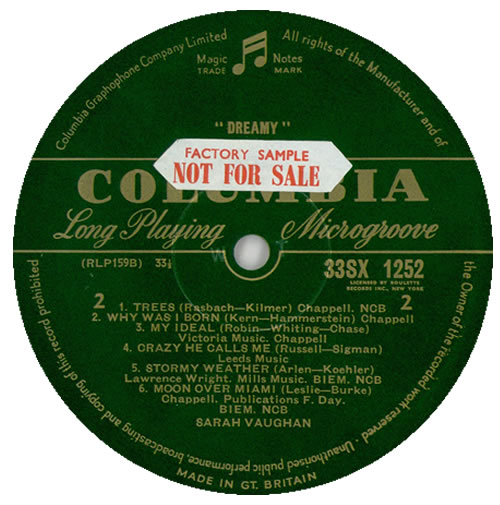 Sarah Vaughan Dreamy - Factory Sample vinyl LP album (LP record) UK VAALPDR475540