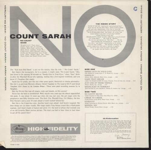 Sarah Vaughan No Count Sarah vinyl LP album (LP record) US VAALPNO830959